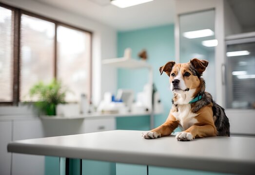 Blurred image of a modern vet clinic, generative AI