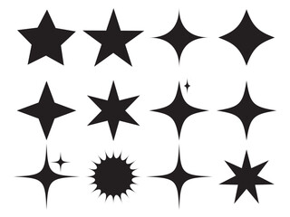 Star sparkle and twinkle. Star burst, flash stars. Isolated vector starburst icons, black silhouettes, shining lights and sparks of bright glowing rays and flare effect. shiny glitter in eps 10.