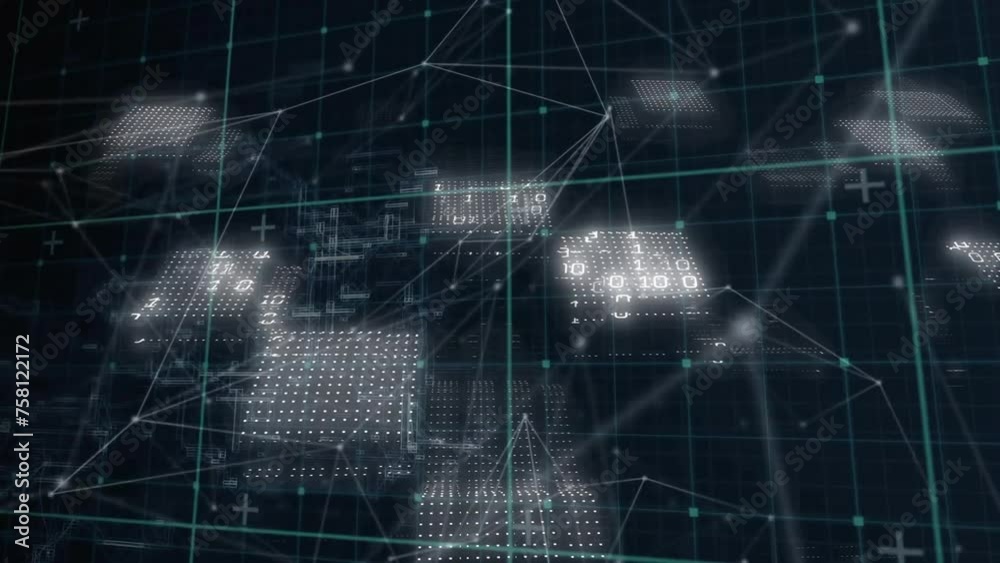 Poster animation of data processing and network of connections over binary coding