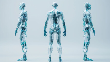 3D render of human body structure, anatomy, muscular system, skeleton