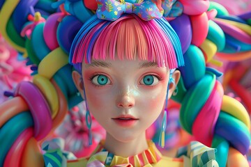Fototapeta na wymiar Design a 3D animated scene featuring colorful harajuku fashion trends