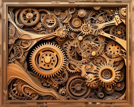 Imagine a steampunk-inspired world where intricate gears and cogs twist and turn in a mesmerizing display of mechanical beauty