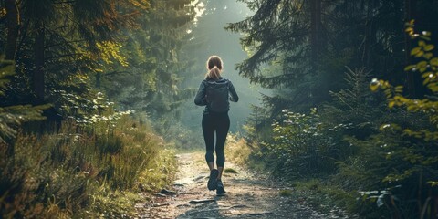 woman doing sports jogging in the park Generative AI - obrazy, fototapety, plakaty