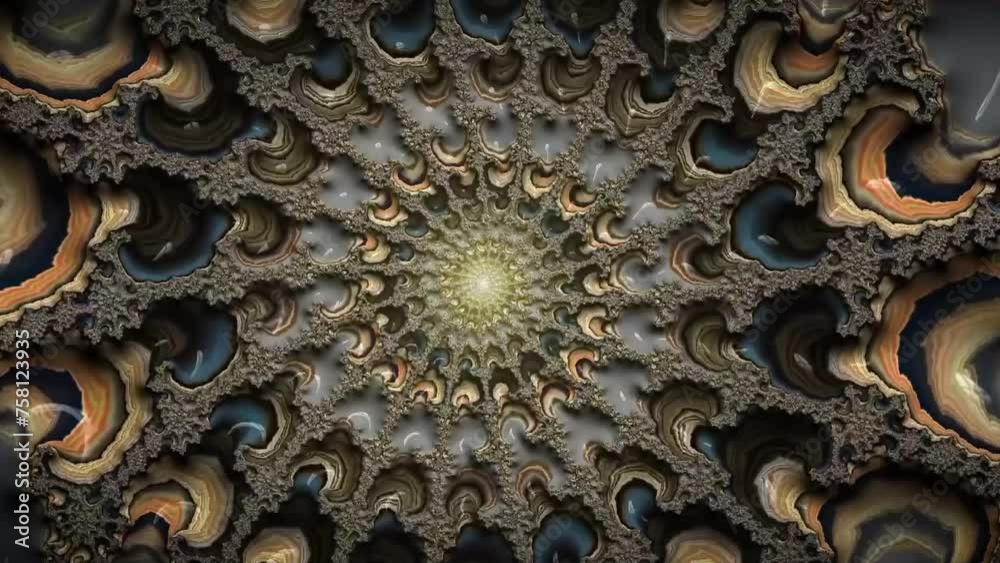 Wall mural flying through abstract fractal tunnel. color flowing, loop able simple background animation