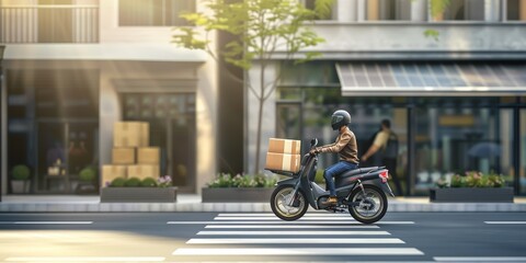 courier delivers parcels around the city on a motorcycle Generative AI