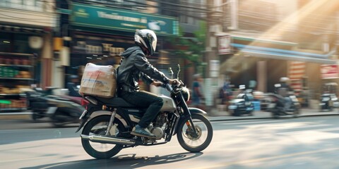 courier delivers parcels around the city on a motorcycle Generative AI