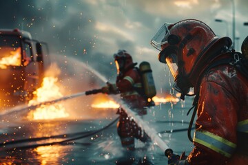 firefighters putting out a fire Generative AI