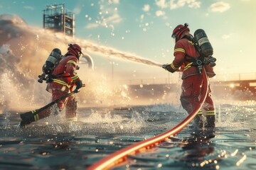 firefighters putting out a fire Generative AI - obrazy, fototapety, plakaty