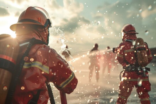 firefighters putting out a fire Generative AI
