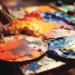 A close-up of an artists paint palette. 