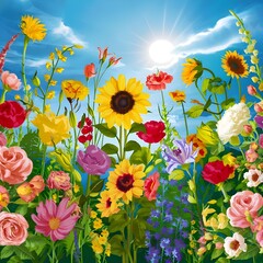 Summer Floral Background, photo, illustration ai generated