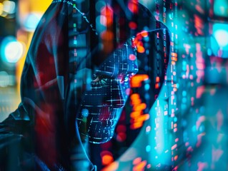 Anonymous hacker in black hoodie, cybercrime concept, cyberattack, dark web.