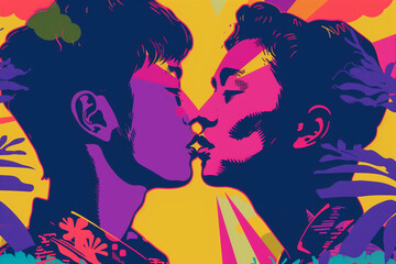 illustration of asian gay couple - obrazy, fototapety, plakaty