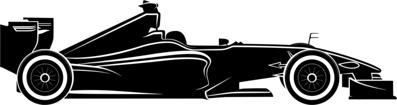 Formula 1 car black icon side view on a transparent background.