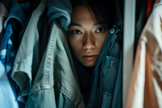 photo of an asian in the closet