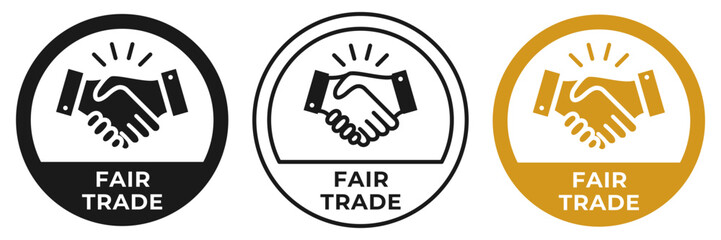 Fair trade circle rounded sign. Handshake signs, logo, badge, symbol, stamp, logo, logotype, sticker, emblem, mark or seal. Friendship and trust illustration for your business or marketing