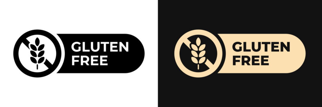 Gluten free icon. Non gluten label. Grain free illustration, logo, symbol, sign, stamp, tag, emblem, mark or seal for product packaging. No grain sticker isolated.