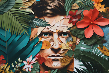 Generative AI image illustration retro Trendy paper collage composition wallpaper modern art