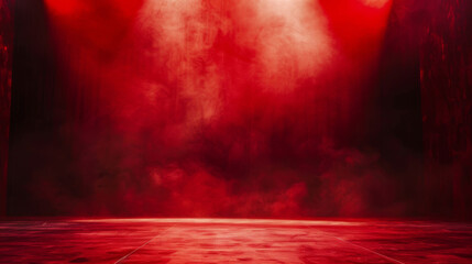 abstract dark red background illuminated by soft studio light, with an empty stage at the forefront - 758126722