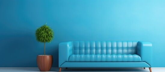 Comfortable couch against blue wall