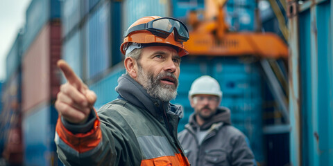 Foreman Directing Operations at Container Port Facility