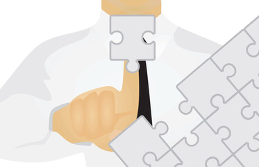 Hand complete puzzle. vector illustration