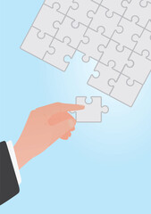 Hand complete puzzle. vector illustration