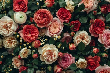 A stunning array of old-fashioned roses in full bloom - obrazy, fototapety, plakaty
