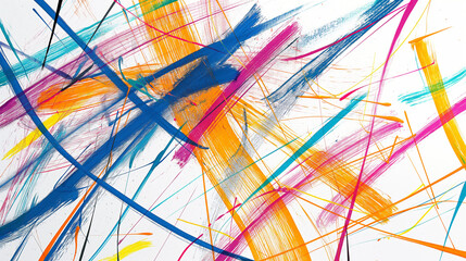 Scribbled lines of various colors overlapping and intersecting randomly on a white canvas, background, with copy space