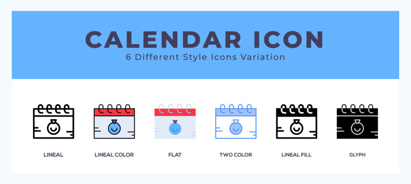 Calendar icon symbol. logo illustration with different styles