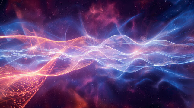 Particle waves undulating in a random pattern, mimicking the unpredictability of quantum mechanics, Particle, Research, with copy space