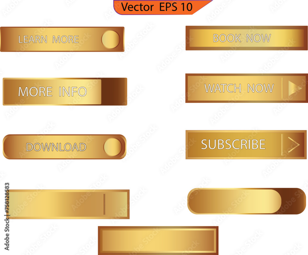 Wall mural blank elegant golden buttons. set of glass gold buttons and sliders, web icons of different forms. g