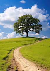 Fototapeta na wymiar Single tree with nature and blue sky background
