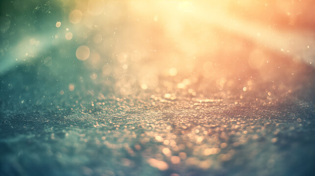 Abstract bokeh background from water drops on the asphalt road with expired film texture. Vintage image