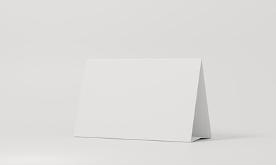 3d render Mock up blank white Table Tent isolated on white background. template for designers design presentation, copy space for your logo or graphic design, showcase etc. Paper horizontal card