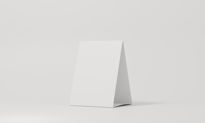 3d render Mock up blank white Table Tent isolated on white background. template for designers design presentation, copy space for your logo or graphic design, showcase etc. Paper vertical cards