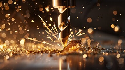 Drill using carbide, high speed photography. - obrazy, fototapety, plakaty