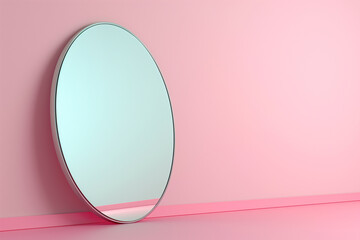 Minimalist mirror design in pink and blue tones.