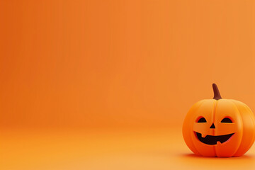 Smiling Pumpkin on Orange Background.
