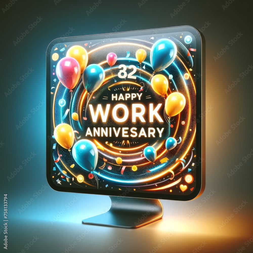 Canvas Prints Vibrant Digital Celebration - Happy Work Anniversary on Computer Screen