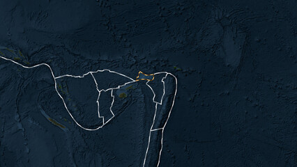 Futuna plate highlighted. Patterson Cylindrical. Satellite