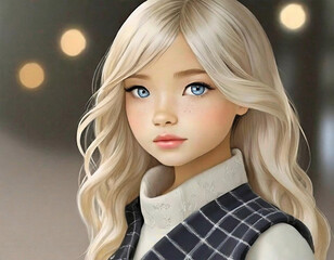 Blond girl portrait, high quality illustration.