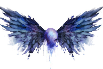 dark blue wings Beautiful violet watercolor magic