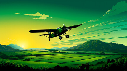illustration of a airplane in sunset