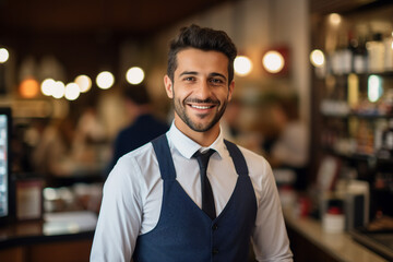 Fototapeta premium Smiling person working in supermarket grocery store department Generative Ai picture