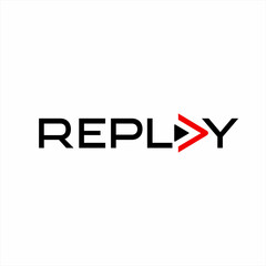 Replay logo design. Illustration of the word replay with the play symbol on the letter A.