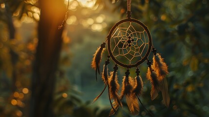 Delve into the mystique of a dream catcher, its elegant form suspended against a neutral canvas, a beacon of tranquility and protection in the night, inviting dreams of peace and serenity.