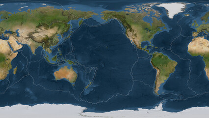 Pacific plate - global map. Patterson Cylindrical. Satellite © zelwanka