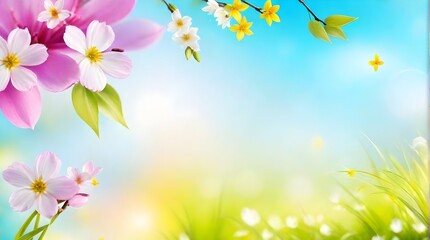 Cherry blossoms over blurred nature background. Spring flowers. Floral background