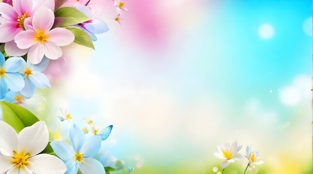 Cherry blossoms over blurred nature background. Spring flowers. Floral background